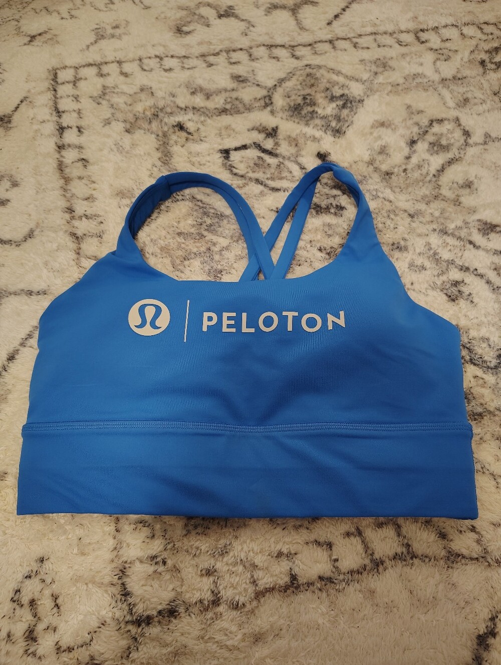 🍋 Lululemon Peloton Bright Blue Strappy Logo Sports Bra - Picture 1 of 3